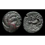 Armorica Coriosolites Ogmios & Boar Stater.   Circa, 75 - 50 BC. Billon, 5.83 grams. 20.59 mm.