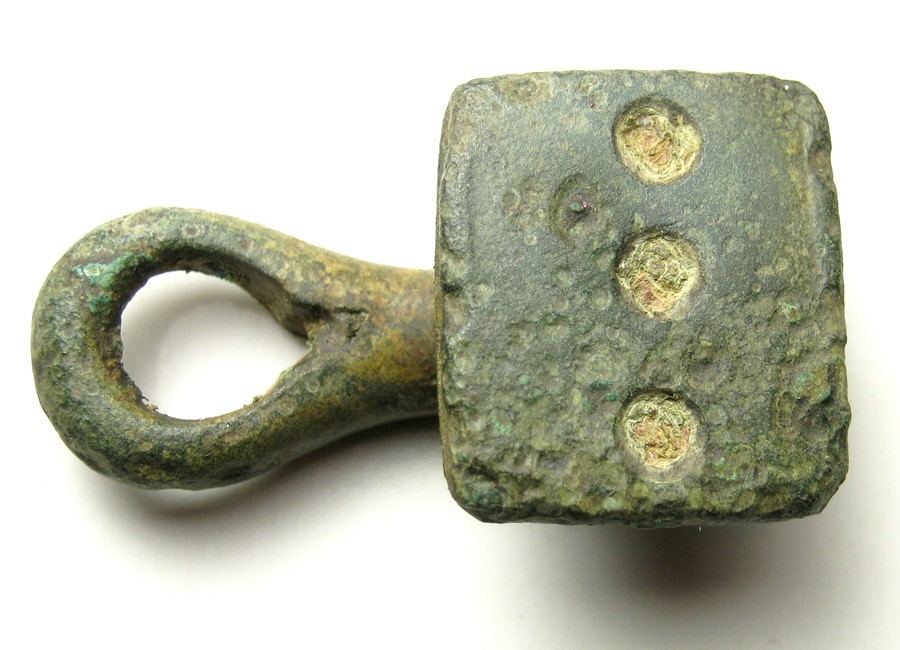 Celtic Toggle.  Circa 1st century AD. Copper-alloy, 12.24 grams. Size: 34.83 mm. A rectangular-