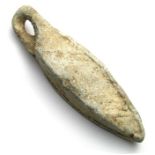 Medieval Fishing Weight.  Circa 14th - 15th century AD. Lead, 63.01 grams. 61.61 mm. Lozenge-