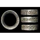 Silver Hawking Vervel   Circa, 17th century. Silver, 0.7 grams. 9mm x 2mm. A D-shaped band, flat