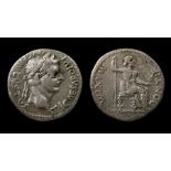 Tiberius Silver Denarius. August, AD 14 - March, 37. Silver, 3.57 grams. 18 mm. Obverse: Laureate