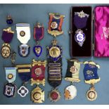 Medallic interest, Includes Masonic jewels (two hallmarked silver) with other badges and school