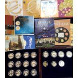 Euro Coin Year sets for Austria, Portugal, France, Greece, Belgium & one from Egypt with a Euro