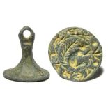 Medieval Seal Matrix. Circa 14th century. A copper-alloy chess-piece type seal matrix with intact