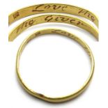 Post Medieval Gold Posy Ring.    Circa 18th century. Gold, 1.69 grams. Size: 21.27 mm. US size: 9.