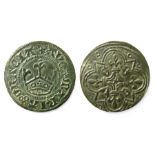 Medieval French Jetton.   Circa 14th century. Copper, 4.55 grams. 26.82 mm. Obverse: Royal crown