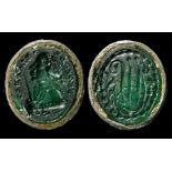 Georgian Swivel Seal Intaglio.   Circa early 1800's. Copper-alloy/glass, 4.63 grams. 23.08 mm. An