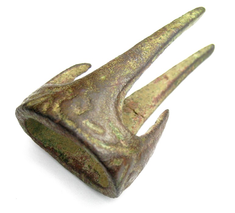 Anglo-Saxon Sword Ferrule.  Circa 10th-11th century AD. Copper-alloy, 14.67 grams. 37.17 mm. A