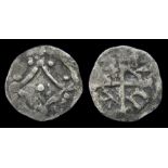 Prince John Irish Farthing.  AD, 1198-99. Silver, 0.29 grams. 10.25 mm. Obverse: Mascle with
