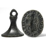 Medieval Bronze Seal Matrix.   Circa 14th century AD. Size: H. 27.48 mm, seal face: 23.45 x 18.80