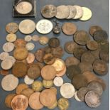 UK and World Coins. Includes 1797 cartwheel penny, hallmarked silver charm in the form of a drum,