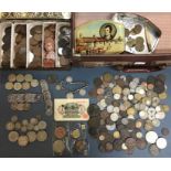 UK and World Coins in a brown leather case. Includes UK pre 47 Silver and World Part Silver Coins,