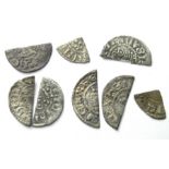 Medieval Penny Cut Fractions.   Circa, 1180 - 1272. A collection of cut halves and quarters from the