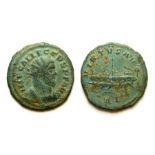 Allectus Bronze Quinarius.  AD, 294-6. Billon, 2.37 grams. 20mm. Obverse: Radiate bust right, IMP