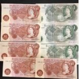 Elizabeth II: 5 x Ten Shilling Notes (serial number run 21 to 25) and 3 x Pound Notes all of a