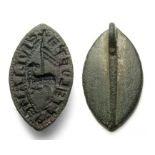 Medieval Personal Seal.    Circa 14th century AD. Size: 28.87 mm. A copper-alloy vessica type seal