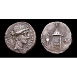Q. Cassius Longinus Denarius.   Circa, 55 BC. Silver, 4.05 grams. 18 mm. Obverse: Q.CASSIVS -