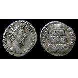 Commodus, Divus Marcus Aurelius Denarius.   AD 180. Silver, 3.12 grams. 17.74 mm. Obverse: Bare head