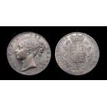 Victoria Crown 1845 Cinquefoil stops.  Silver, 28.33 grams. 38 mm. Obverse: Young head left, date