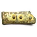 Medieval Inscribed Buckle Plate.    Circa 13th - 14th century AD. Size: 57.35 mm. A gilt copper-