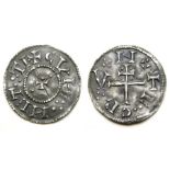 Cnut Viking Penny.    Circa, 895 - 902 AD. Silver, 1.39 grams. 21mm. Obverse: +CVN NET TI around