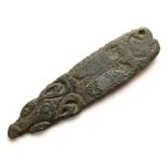 Anglo-Saxon Strap-End.   Circa 9th - 10th century AD. Size: 45.59 mm. A copper-alloy zoomorphic