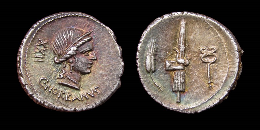 C. Norbanus Denarius.  Circa, 83 BC. Silver, 3.84 grams. 19.7 mm. Obverse: Head of Venus right, C