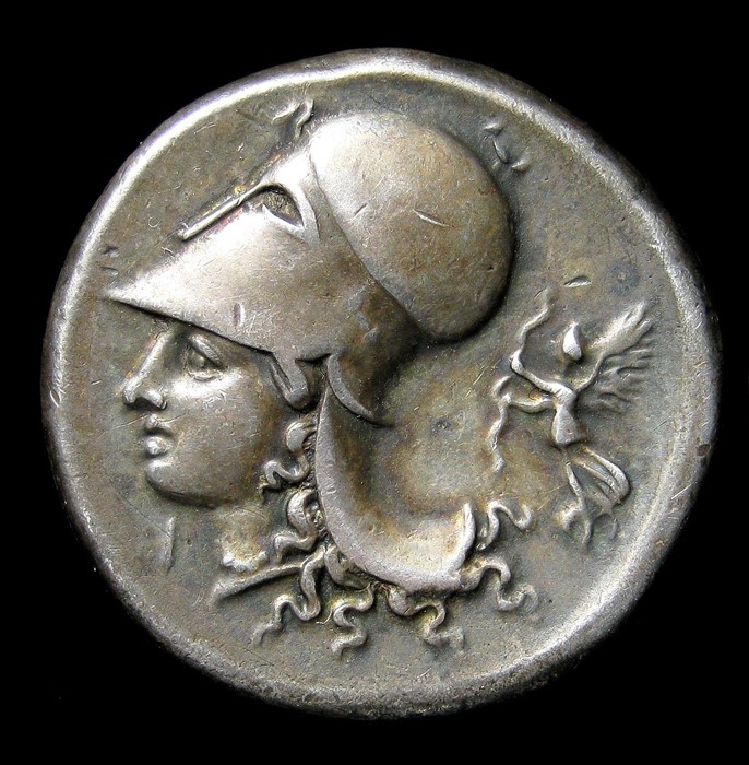Ancient Greek, Corinth Stater,  Circa, 338 B.C. Silver, 8.5 grams. Obverse: Pegasus with pointed - Image 3 of 3