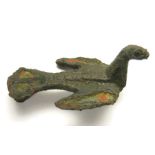 Roman Bird Brooch.   Circa 2nd century AD. Copper-alloy, 5.28 grams. Size: 33.69 mm. A plate