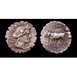 C. Marius C.f. Capito Denarius.  Circa, 81 BC. Silver, 3.86 grams. 18.6 mm. Obverse: Bust of Ceres