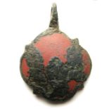 Medieval Heraldic Harness Pendant.    Circa 14th century AD. Size: 38.58 mm. A very well preserved