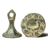 Medieval Seal Matrix. Circa 14th century. A copper-alloy chess-piece type seal matrix with intact