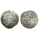 Henry V Groat.    Circa 1413 - 22 AD. Silver, 3.69 grams. 25 mm. Obverse: Crowned facing bust,