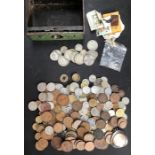 UK and World Coins, includes approx 121g of pre 47 silver, religious pendant, coin weight and