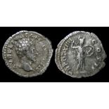 Marcus Aurelius Denarius.   AD 161 - 180. Silver, 2.70 grams. 18.88 mm. Obverse: Bare head right,