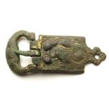 Medieval Zoomorphic Buckle.   Circa 12th - 13th century AD. Size: 37.30 mm. A gilt coper-alloy