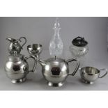A group of Old Hall stainless steel tea wares together with creamer, a small decanter and a