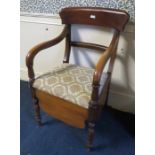 A Victorian mahogany commode chair, bar back