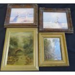 A group of four decorative paintings. (4) In good overall condition.