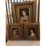 Three furnishing portrait pictures in heavy gilt frames (3)