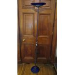 Vintage style metallic uplighter with blue glass base and shade. 195cm tall.  Condition: In good
