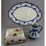 A group of British ceramics to include: a Maddock Hamilton pattern blue and white platter, an