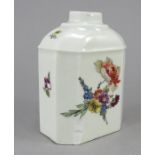 A late eighteenth century Meissen porcelain tea caddy, c. 1780. It is hand-painted with floral