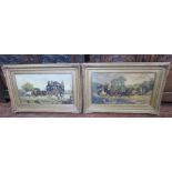 A pair of gilt framed colour prints depicting stage coach scenes. 76 cm wide (2)