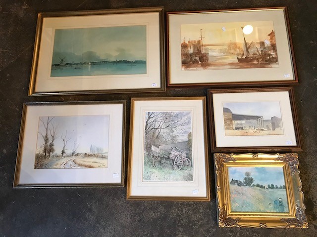 Six assorted pictures, to include watercolours by David Millard, John Fewster and Wilbur Page,