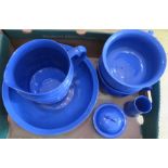 An Adderley's blue decorated toilet set to include: jug and bowl, two chamber pots, soap box and