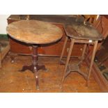 A small nineteenth century circular oak tilt top table and a square top side table. (2)