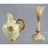Two pieces  of Royal Worcester Blush Ivory: a ewer 1094 and a vase 728. Both with floral decoration.