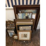 Assorted watercolour pictures and prints, framed, (large parcel)