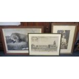 A group of three framed prints; Not Caught Yet, The Dove and The North Prospect of St. Philips